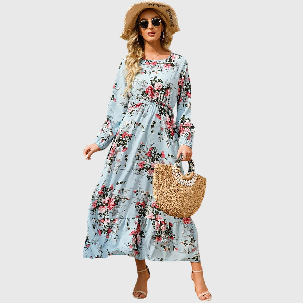 Chelsea - Floral Print Wrap Maxi Dress with Long Sleeves