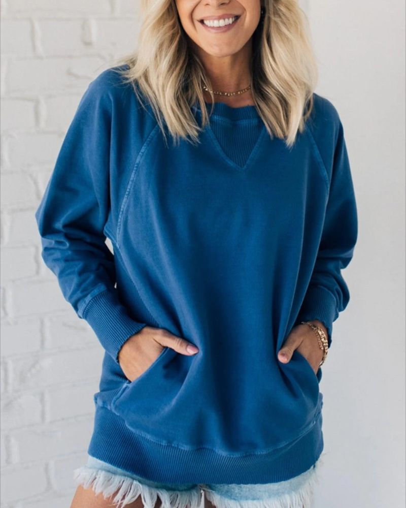 Paula - Ribbed Accent Pocketed Pullover