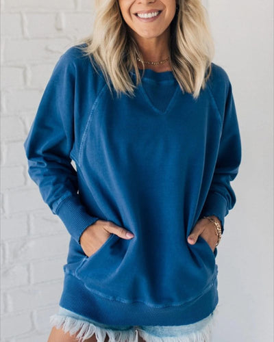 Paula - Ribbed Accent Pocketed Pullover