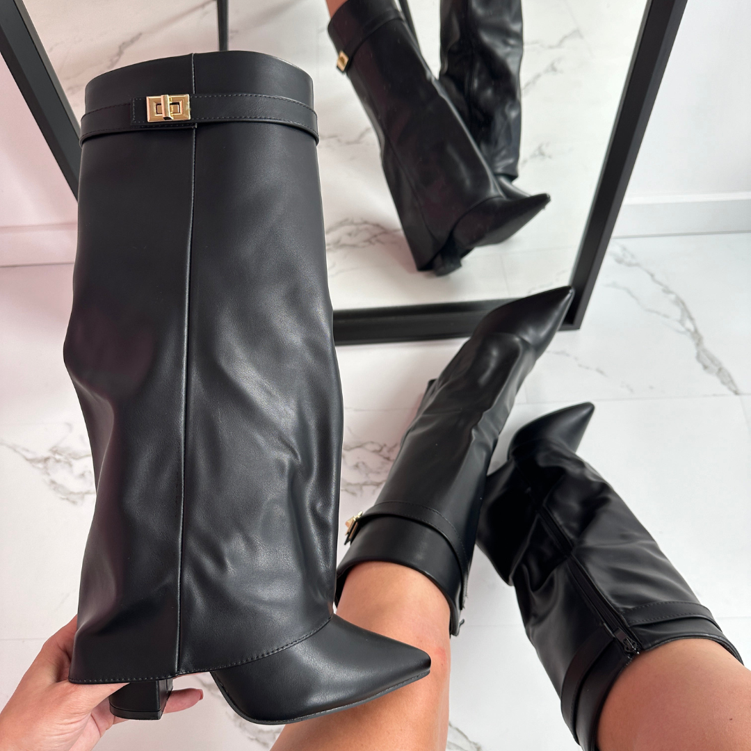 Sally - Black Leather Boots