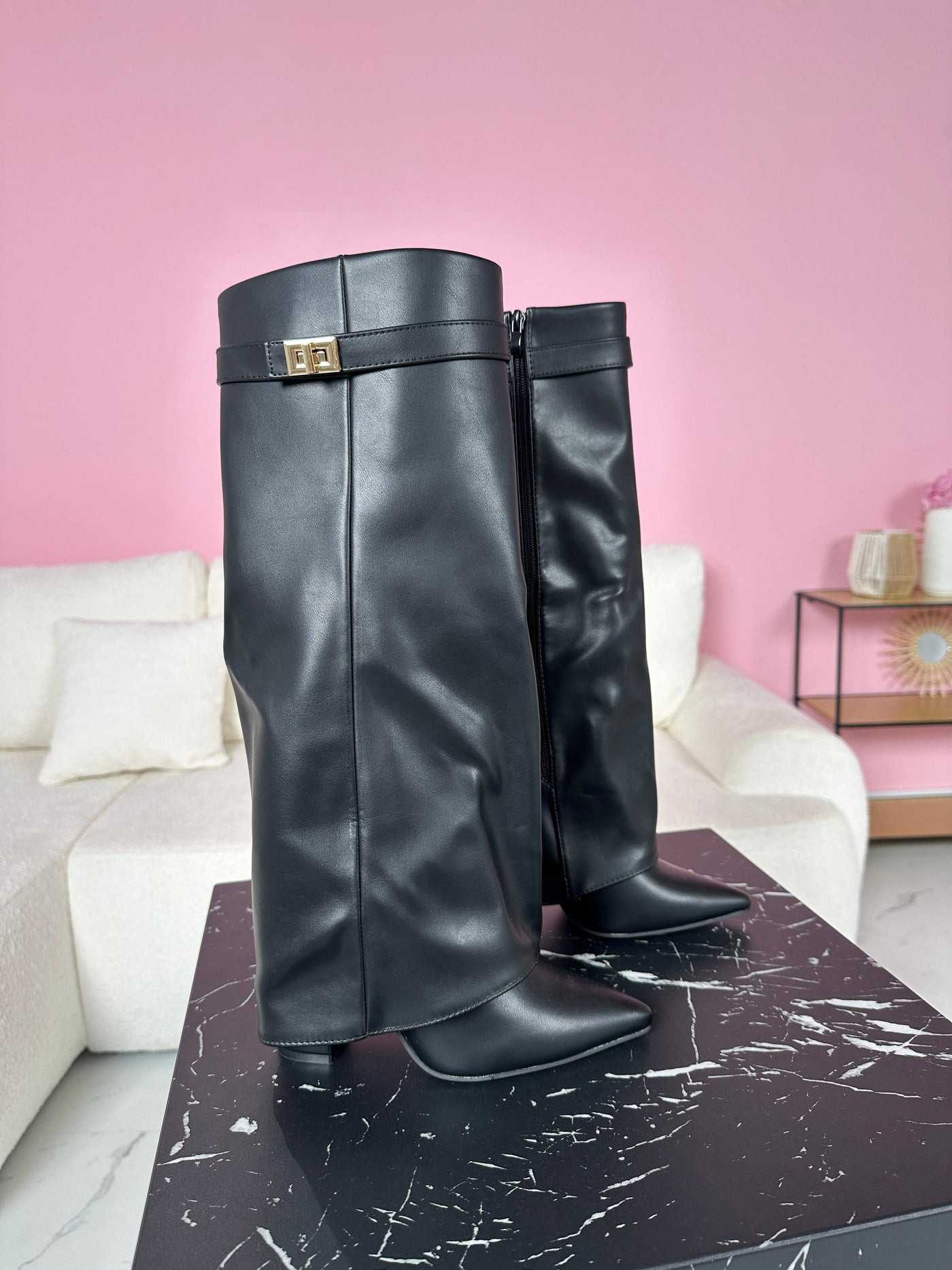 Sally - Black Leather Boots