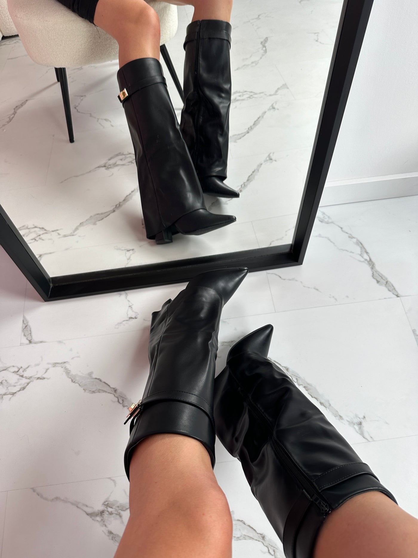 Sally - Black Leather Boots