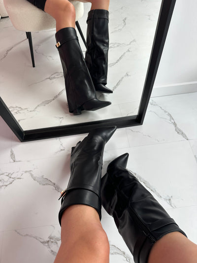 Sally - Black Leather Boots
