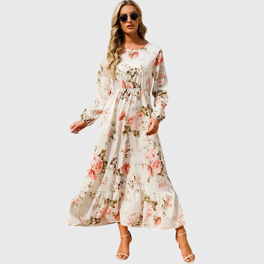 Chelsea - Floral Print Wrap Maxi Dress with Long Sleeves